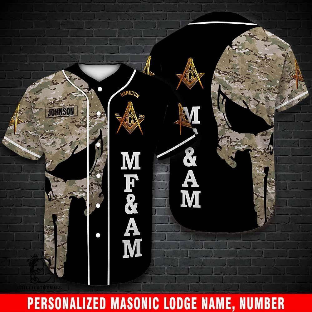 Personalized Mfam Skull Camo Freemason Baseball Jersey baseball jersey product view 2
