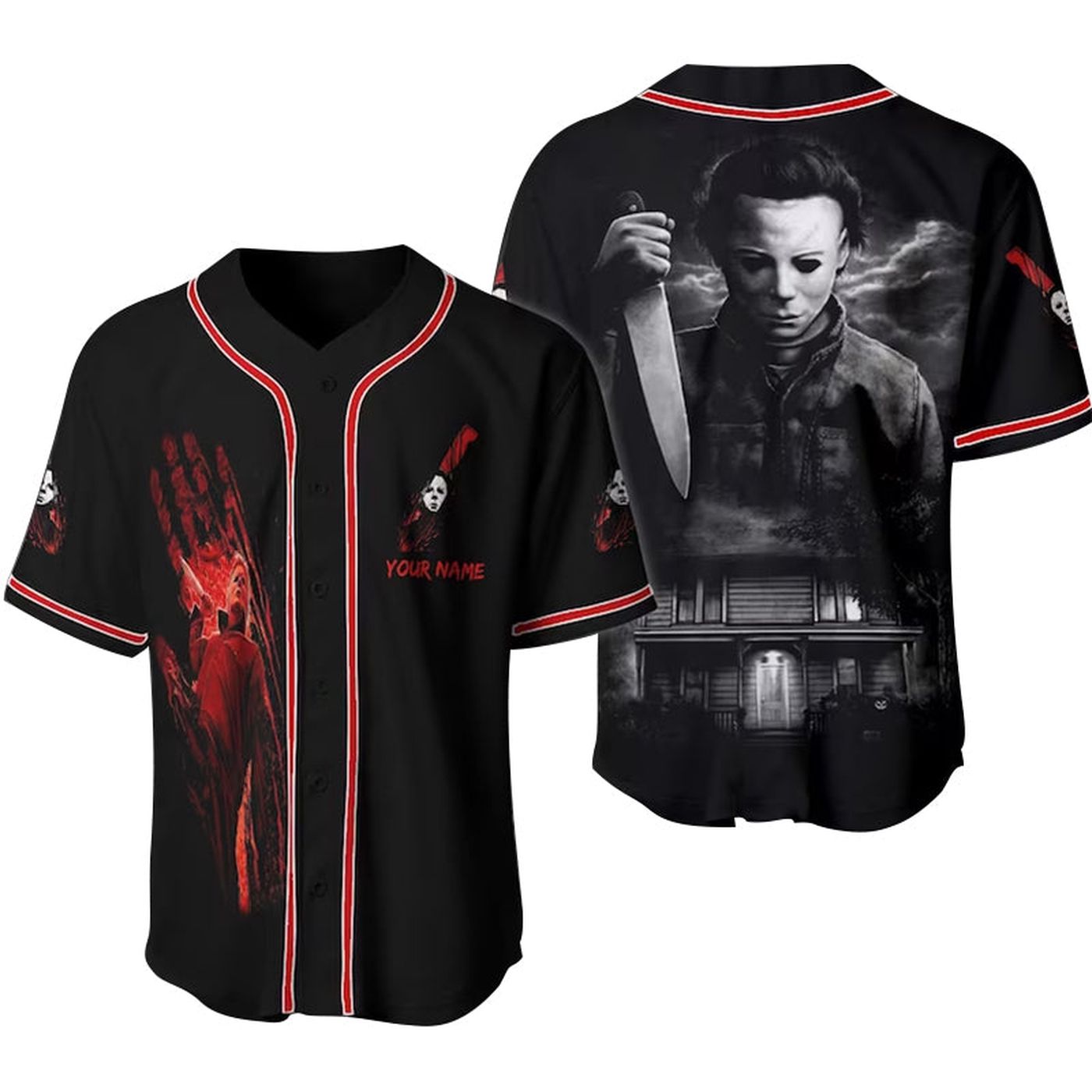 Personalized Michael Myers Halloween House Baseball Jersey - Gift for Men Women - Gift for Men Women - lylyprint.com baseball jersey product view 2