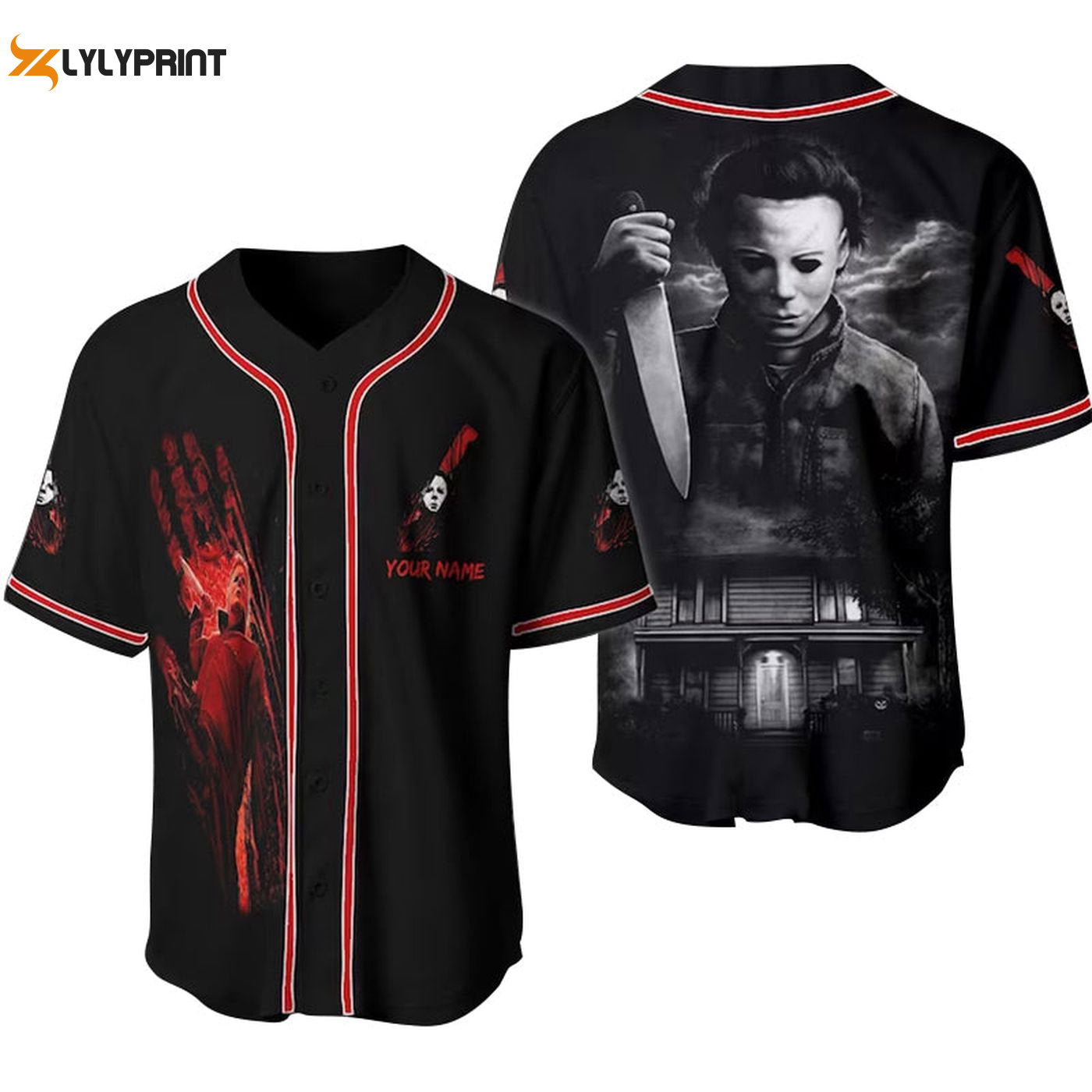 Personalized Michael Myers Halloween House Baseball Jersey - Gift for Men Women - Gift for Men Women - lylyprint.com baseball jersey product view 1