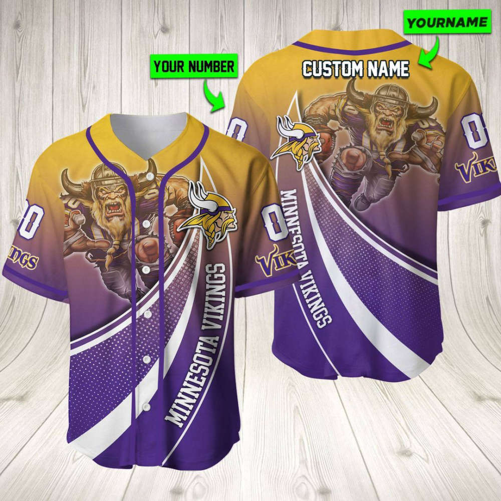 Personalized Minnesota Vikings Baseball Jersey Baseball Jersey Mascot Gift For Men Women - lylyprint.com baseball jersey product view 2