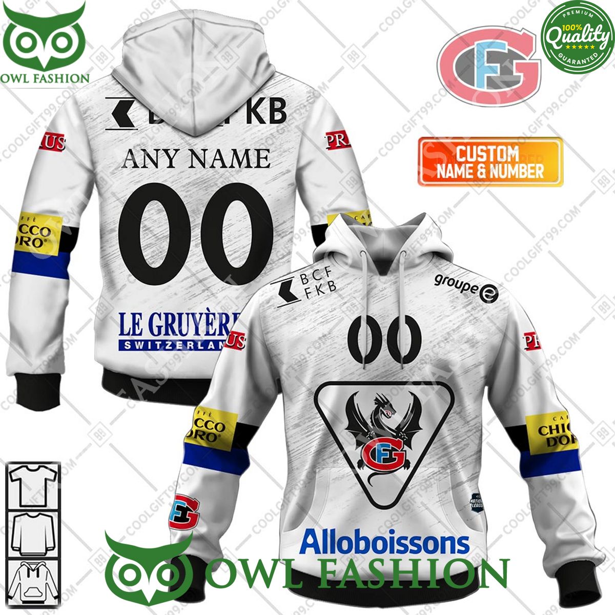 Personalized Name and Number NL Hockey Fribourg Gotteron Away jersey Style printed Hoodie shirt hockey jersey product view 1