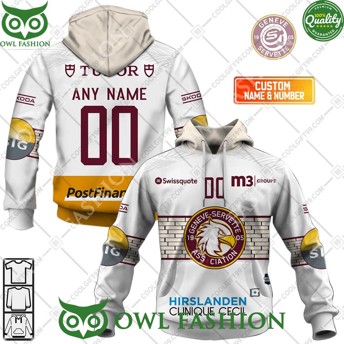 Personalized Name and Number NL Hockey Geneve Servette HC Away jersey Style printed Hoodie shirt hockey jersey product view 1