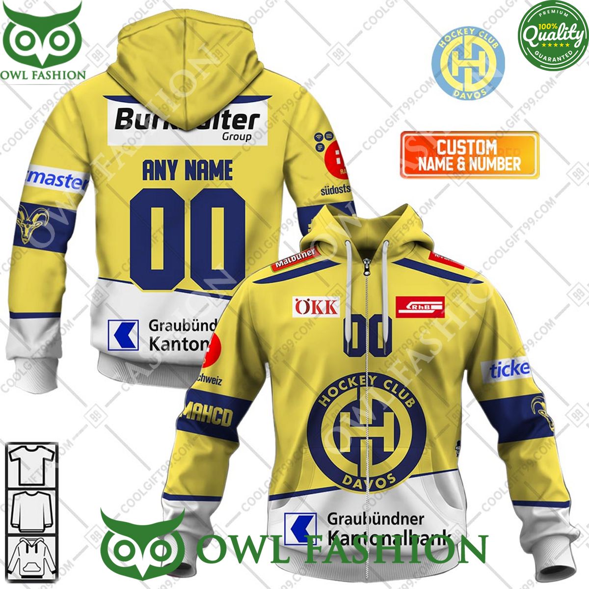 Personalized Name and Number NL Hockey HC Davos Away jersey Style printed Hoodie shirt hockey jersey product view 1