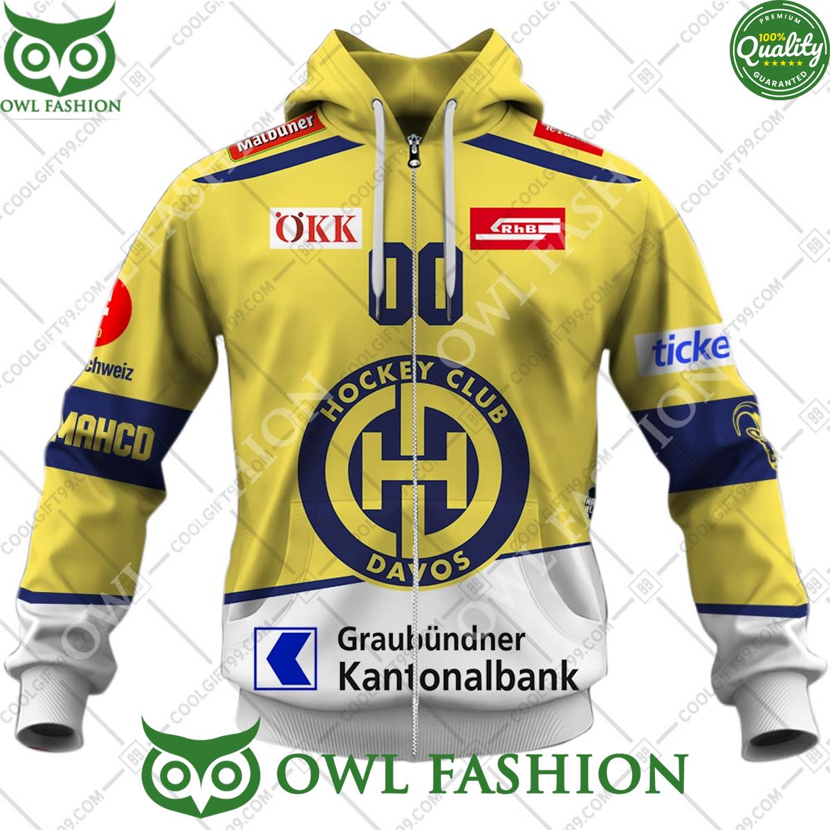 Personalized Name and Number NL Hockey HC Davos Away jersey Style printed Hoodie shirt hockey jersey product view 5