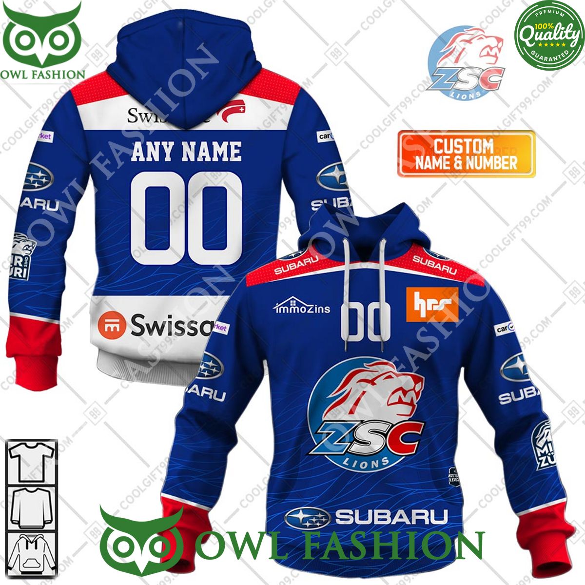 Personalized Name and Number NL Hockey ZSC Lions Home jersey Style printed Hoodie shirt hockey jersey product view 1