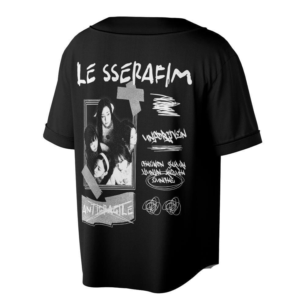 Personalized Name Le Sserafim Kpop Jersey Baseball, Kpop Baseball Jersey For Men Women - lylyprint.com baseball jersey product view 2