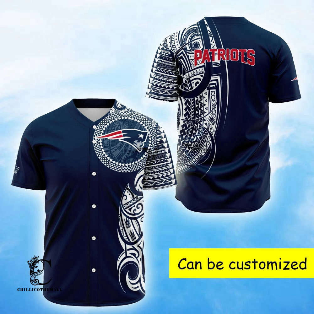 Personalized New England Blue Polynesian Baseball Jersey baseball jersey product view 2