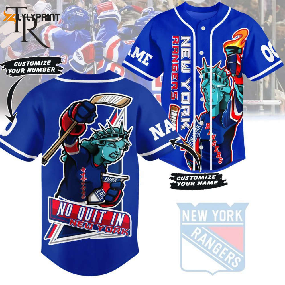 Personalized New York Rangers Baseball Jersey Custom For Fans BJ0072 - lylyprint.com baseball jersey product view 1