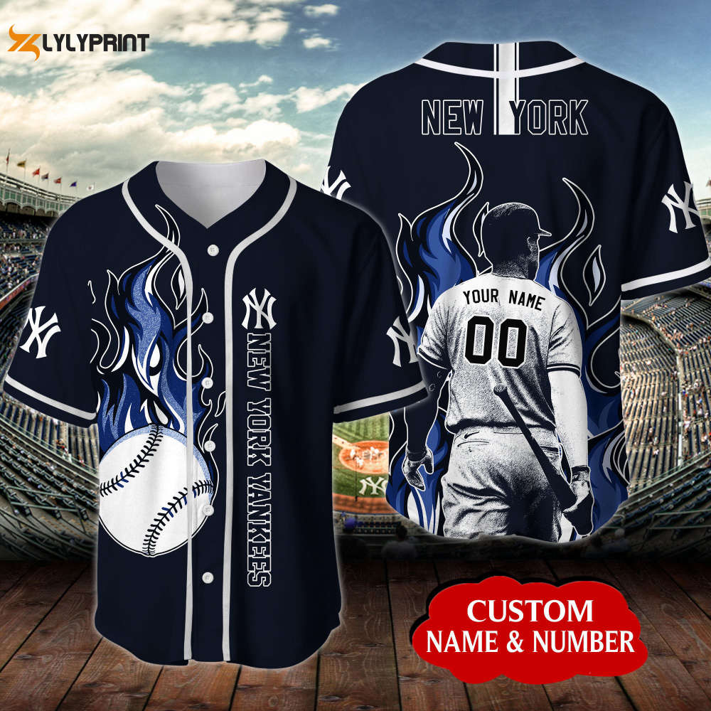 Custom New York Yankees All Over Print 3D Unisex Baseball Jersey - Perfect Men Women Gift - lylyprint.com baseball jersey product view 1