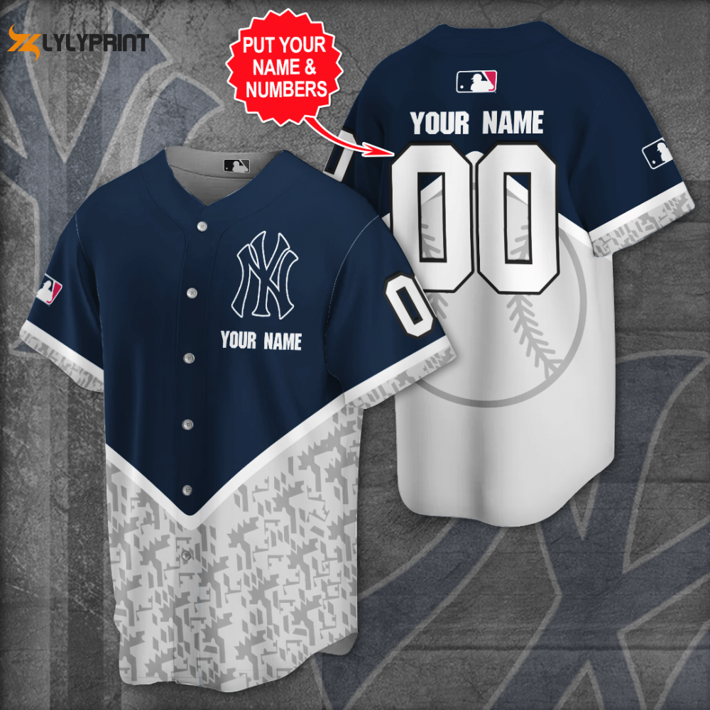 Personalized New York Yankees Baseball Team All Over Print 3D Baseball Jersey - lylyprint.com baseball jersey product view 1