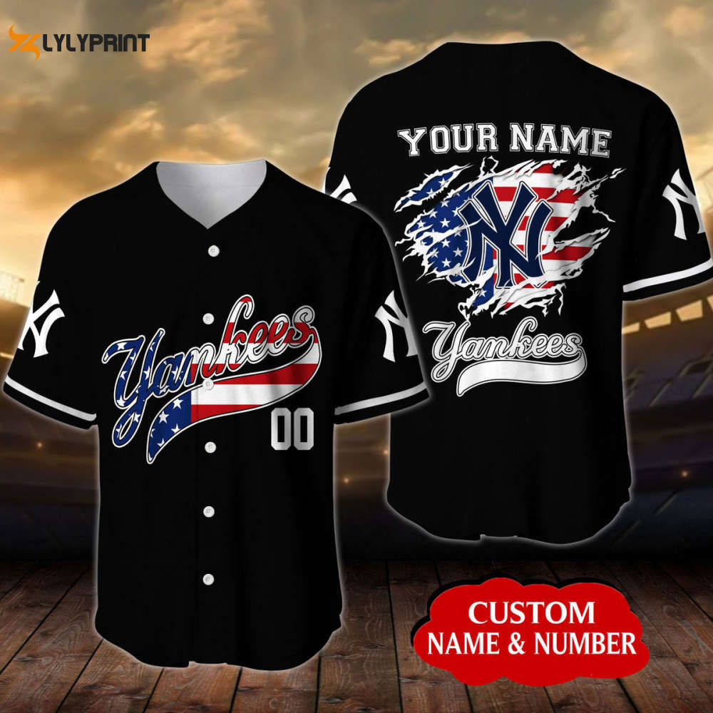 Personalized New York Yankees USA Flag Pattern All Over Print Unisex Baseball Jersey - lylyprint.com baseball jersey product view 1