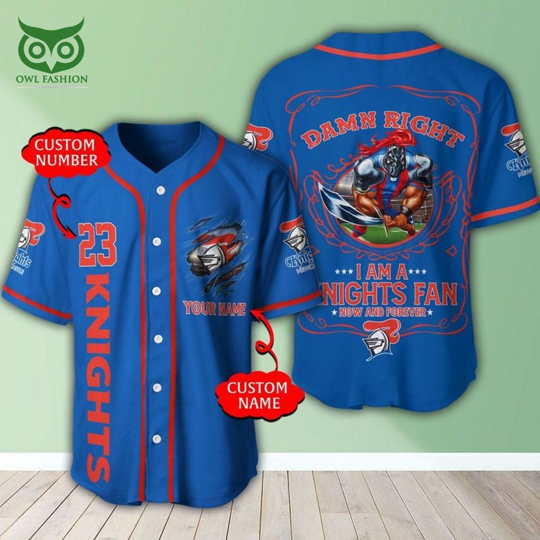 Personalized Newcastle Knights NRL Baseball Jersey Shirt baseball jersey product view 1