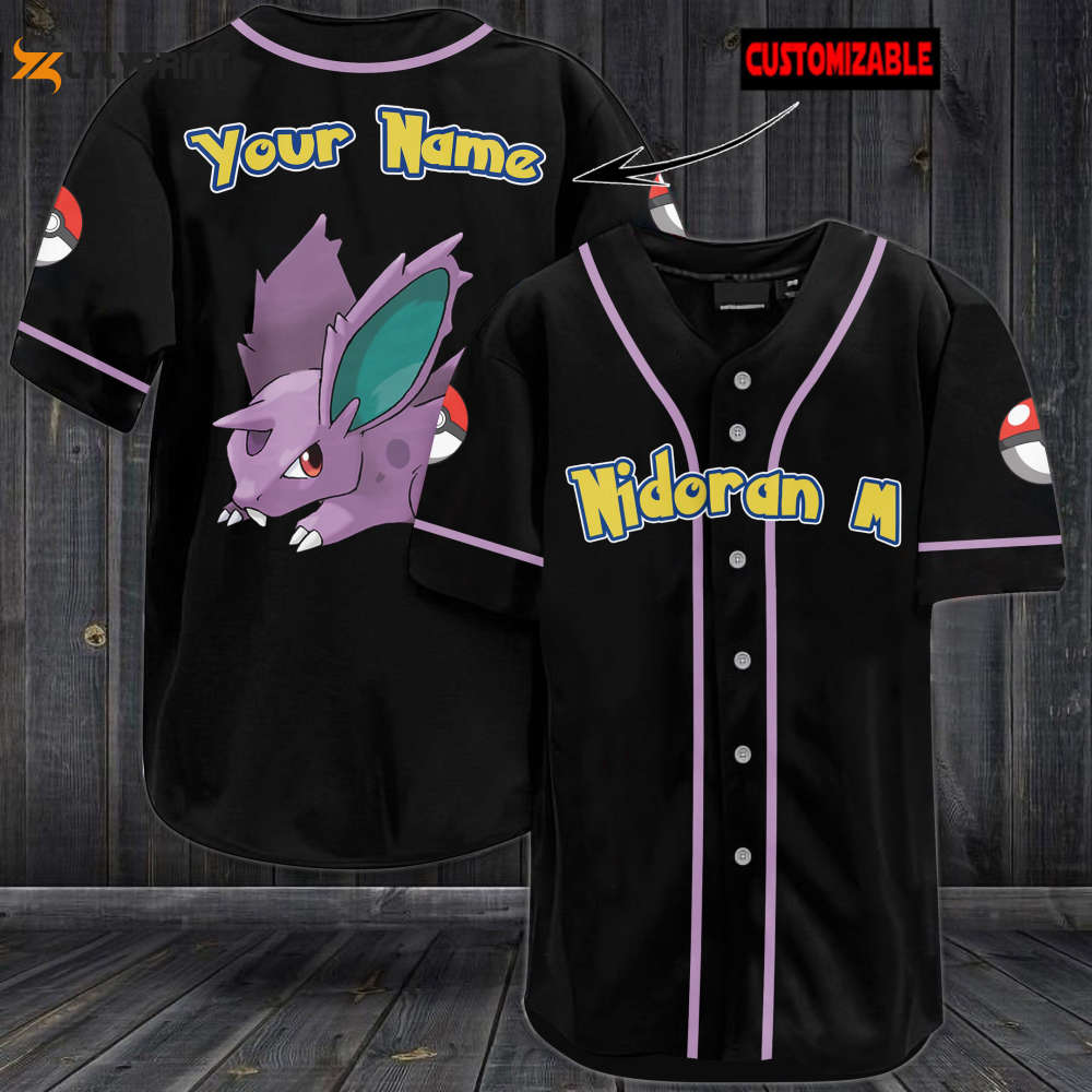 Personalized Nidoran M Baseball Jersey - lylyprint.com baseball jersey product view 1