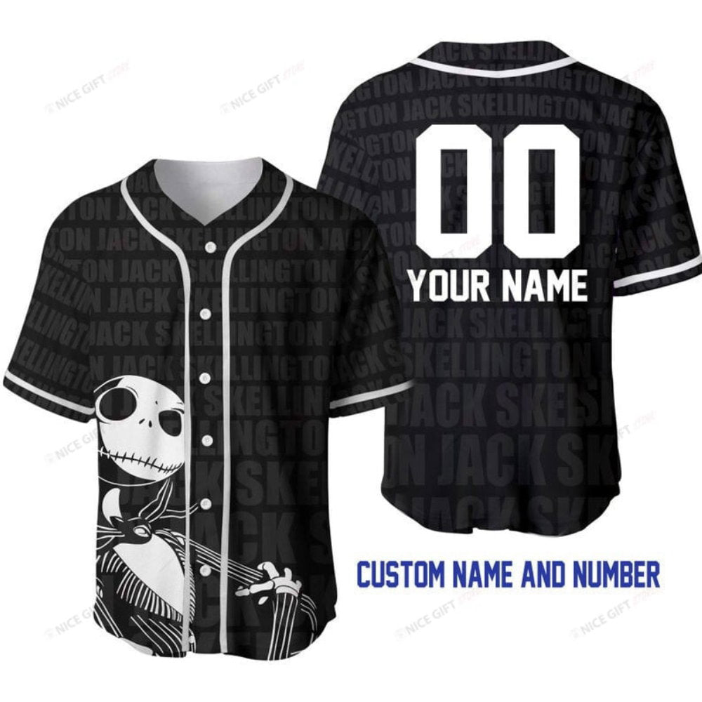 Personalized Nightmare Before Christmas Baseball Jersey with Custom Name – Jack Skellington Theme baseball jersey product view 2