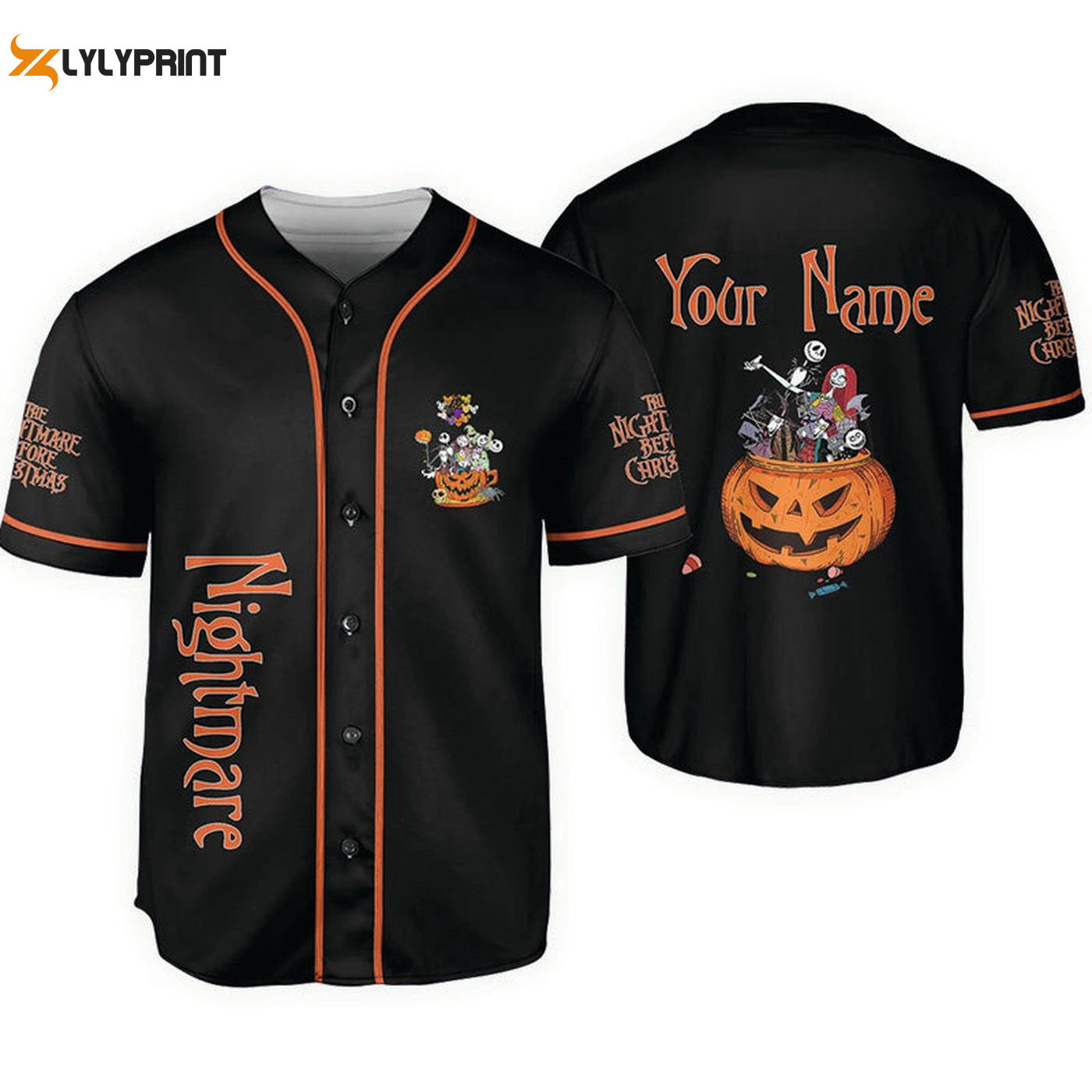 Personalized Nightmare Before Christmas Pumpkin Baseball Jersey - Gift for Men Women - Gift for Men Women - lylyprint.com baseball jersey product view 1