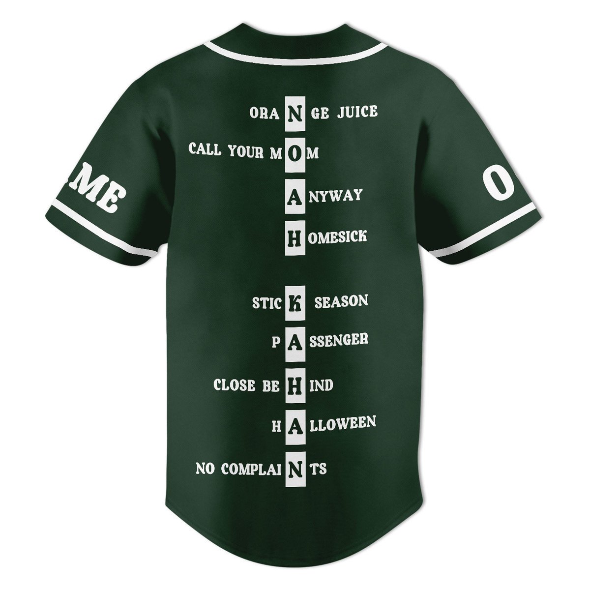Personalized Noah Kahan Music Artist Green Baseball Jersey baseball jersey product view 2