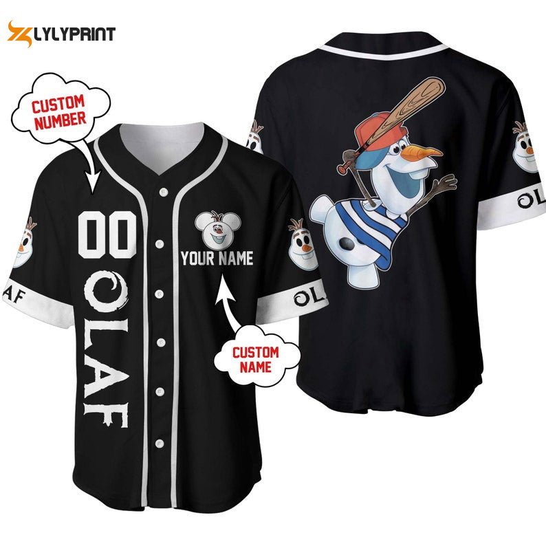 Personalized Olaf Frozen Playing Baseball All Over Print Baseball Jersey - lylyprint.com baseball jersey product view 1