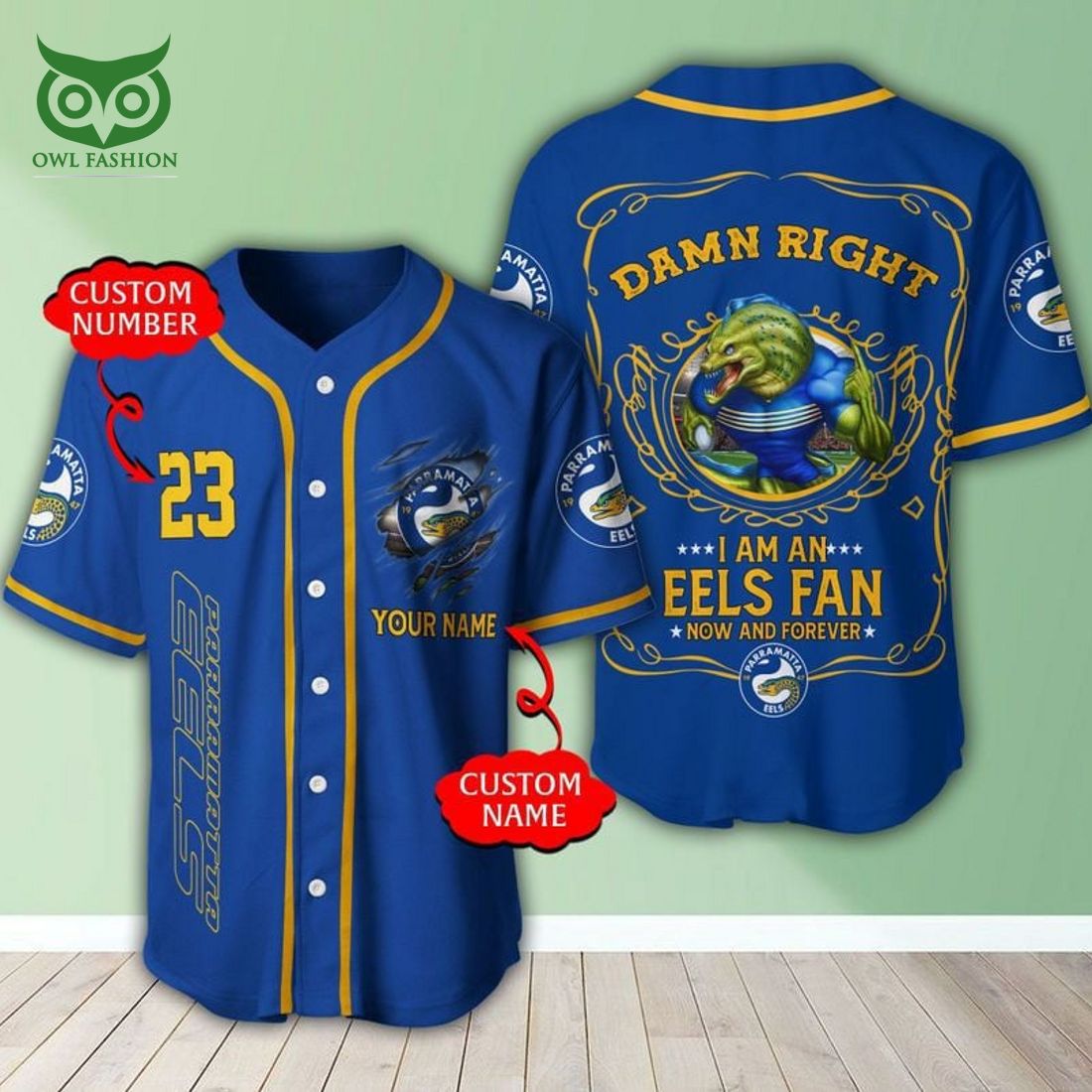 Personalized Parramatta Eels NRL Baseball Jersey Shirt baseball jersey product view 1