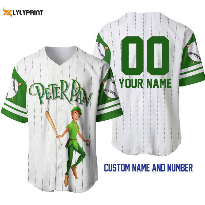 Personalized Peter Pan All Over Print Pinstripe Baseball Jersey - Gift for Men Women - lylyprint.com baseball jersey product view 1