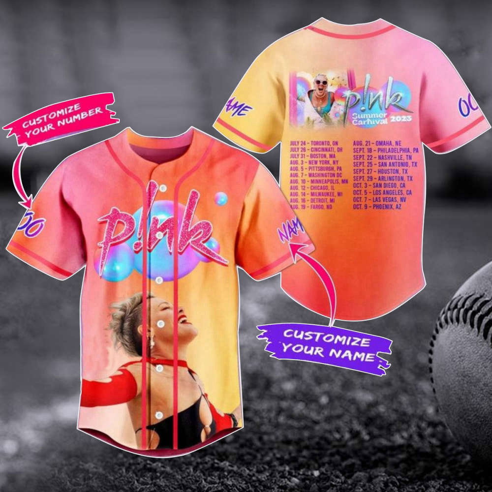 Personalized Pink Summer Carnival Baseball Jersey - Pink Singer 2023 Concert Shirt - Trustfall Album Tee - Pink Baseball Uniform - Gift For Fan - Aopprinter baseball jersey product view 1