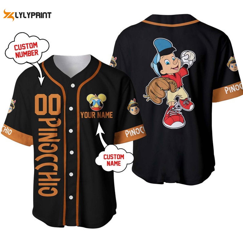 Personalized Pinocchio Playing Baseball All Over Print Baseball Jersey - lylyprint.com baseball jersey product view 1