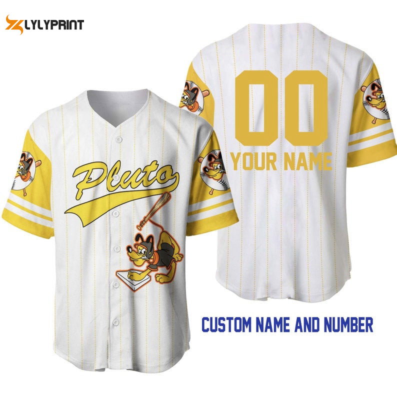 Personalized Pluto Dog All Over Print Pinstripe Baseball Jersey - lylyprint.com baseball jersey product view 1