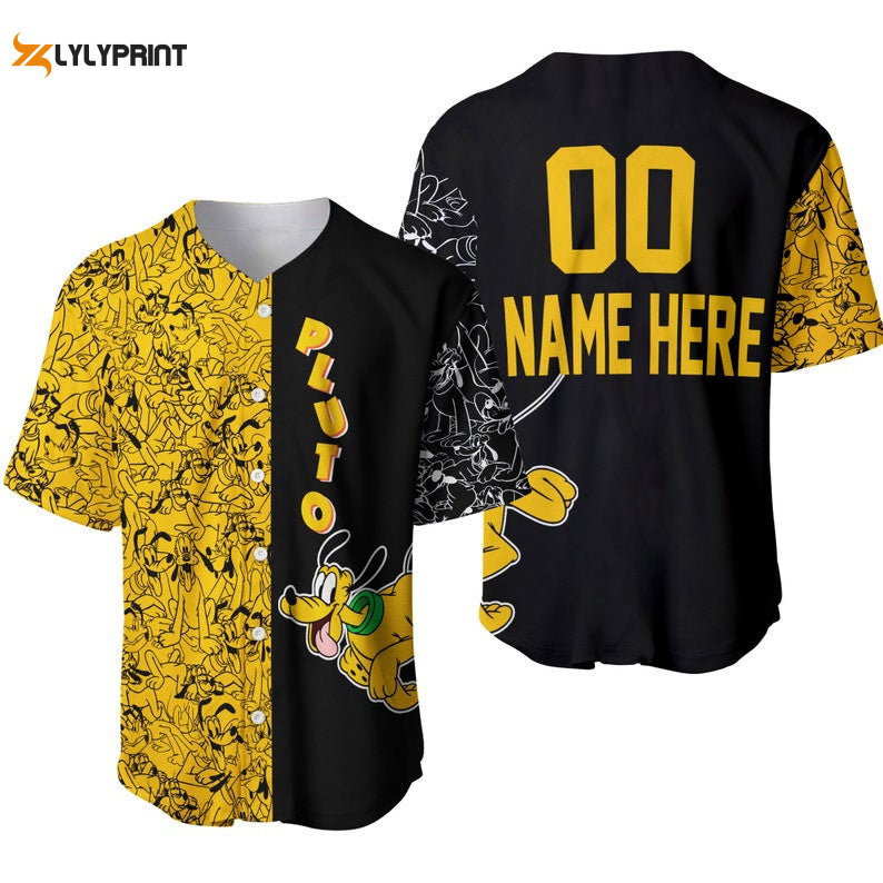 Personalized Pluto Dog Pattern All Over Print Baseball Jersey Yellow - lylyprint.com baseball jersey product view 1