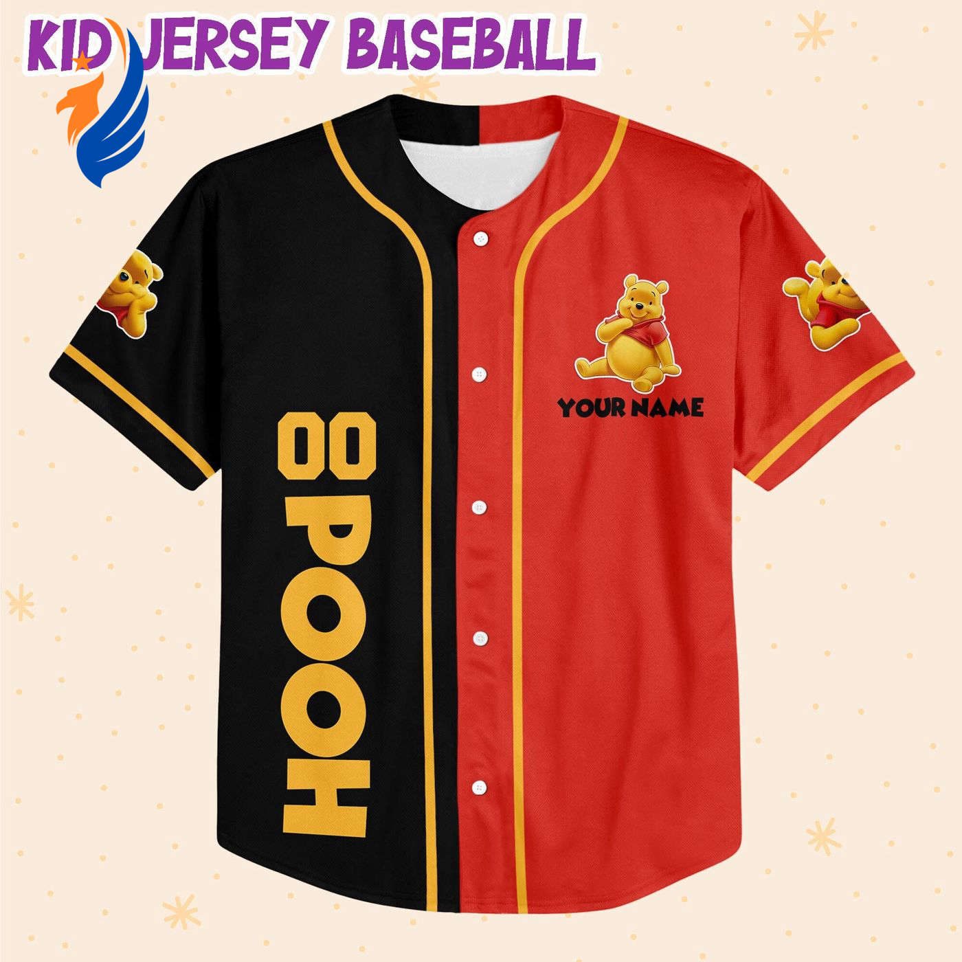 Customized Pooh Skateboarding Baseball Jersey: Unique Stylish & Personalized Gear - Bafud baseball jersey product view 1