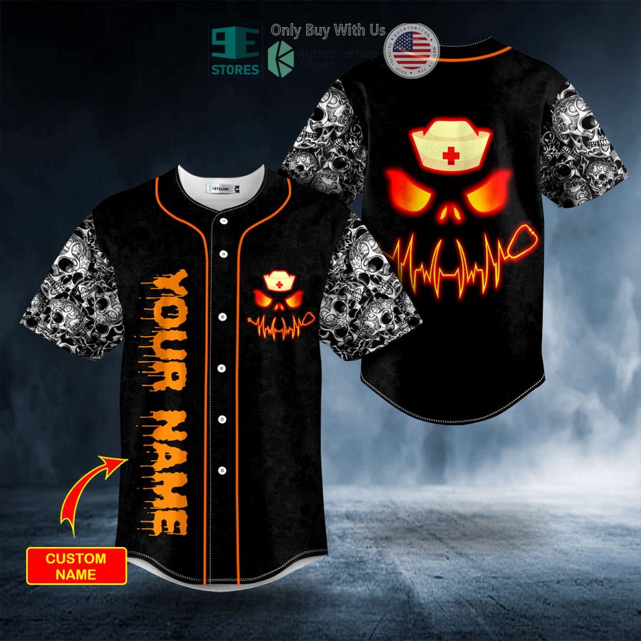 BEST Personalized Pumpkin Skull Happy Halloween Custom Skull Baseball Shirt baseball jersey product view 1