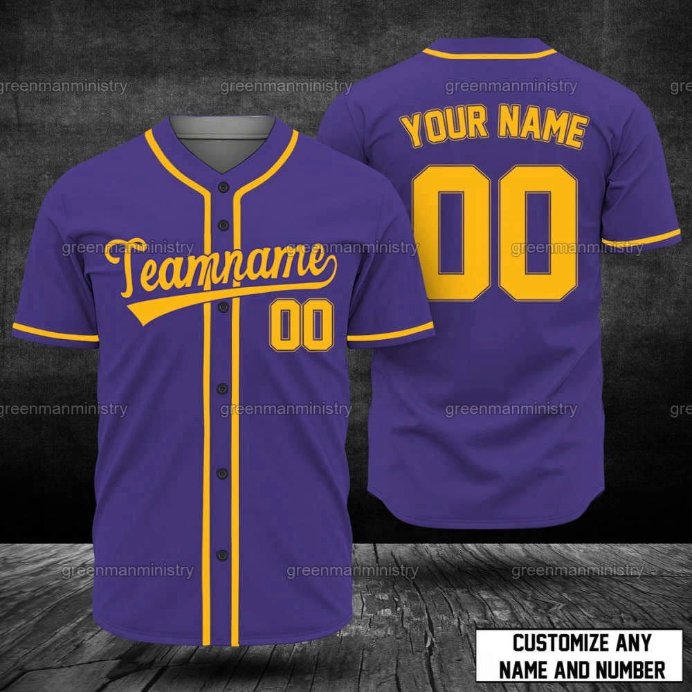 Personalized Purple And Yellow Team Name Baseball Jersey - Aopprinter baseball jersey product view 2