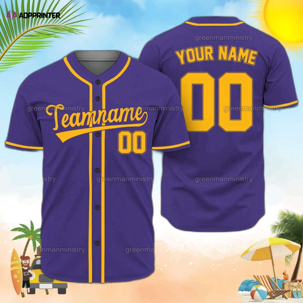 Personalized Purple And Yellow Team Name Baseball Jersey - Aopprinter baseball jersey product view 1