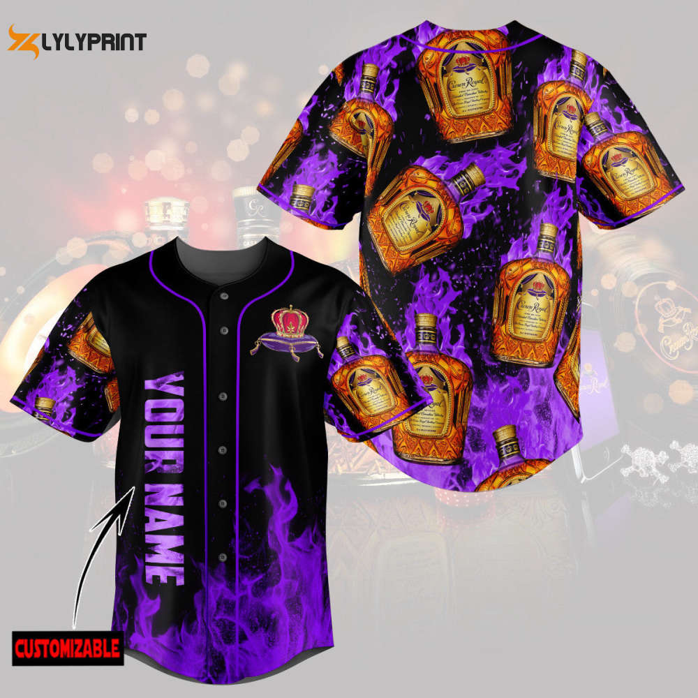 Personalized Purple Flame Crown Royal All Over Print Unisex Baseball Jersey - lylyprint.com baseball jersey product view 1