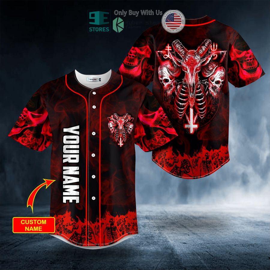 BEST Personalized Red Baphomet Evil Skull Custom Baseball Shirt baseball jersey product view 1