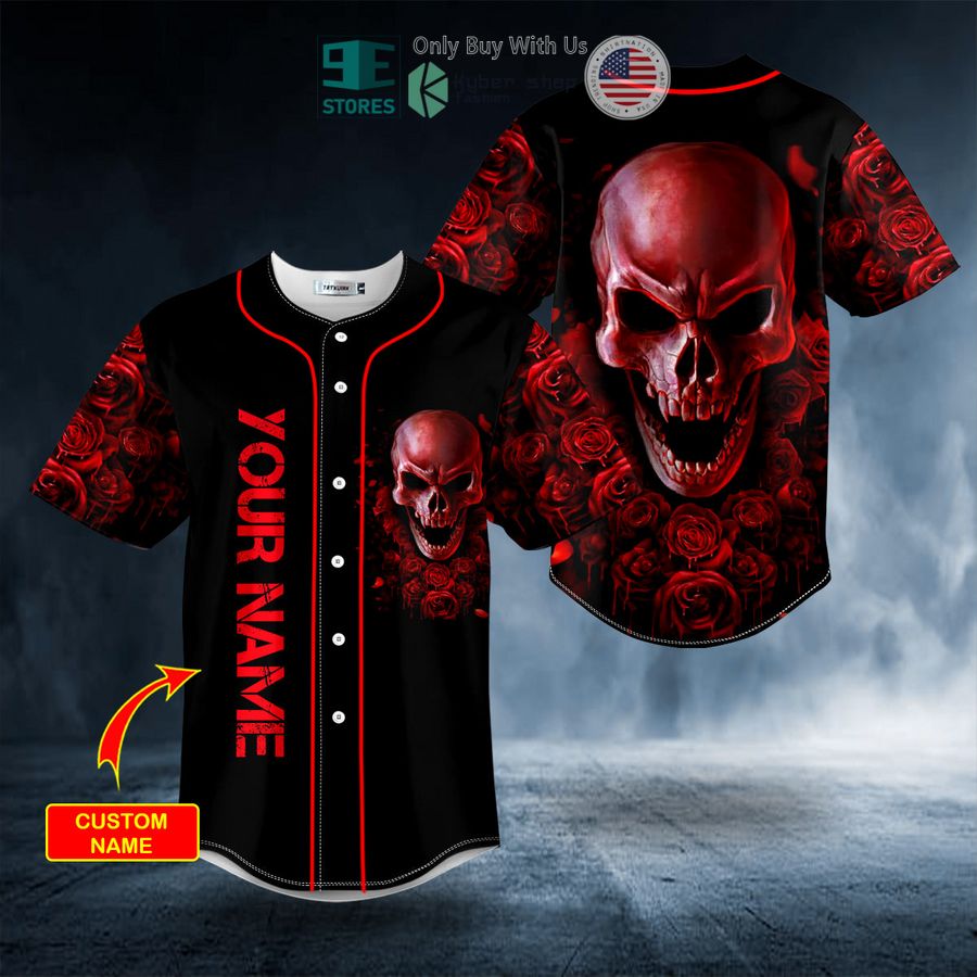 BEST Personalized Red Rose Blood Skull Custom Baseball Shirt baseball jersey product view 1