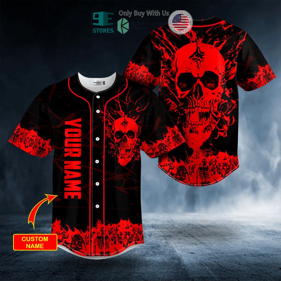 BEST Personalized Red Stream Flame Skull Custom Baseball Shirt baseball jersey product view 1