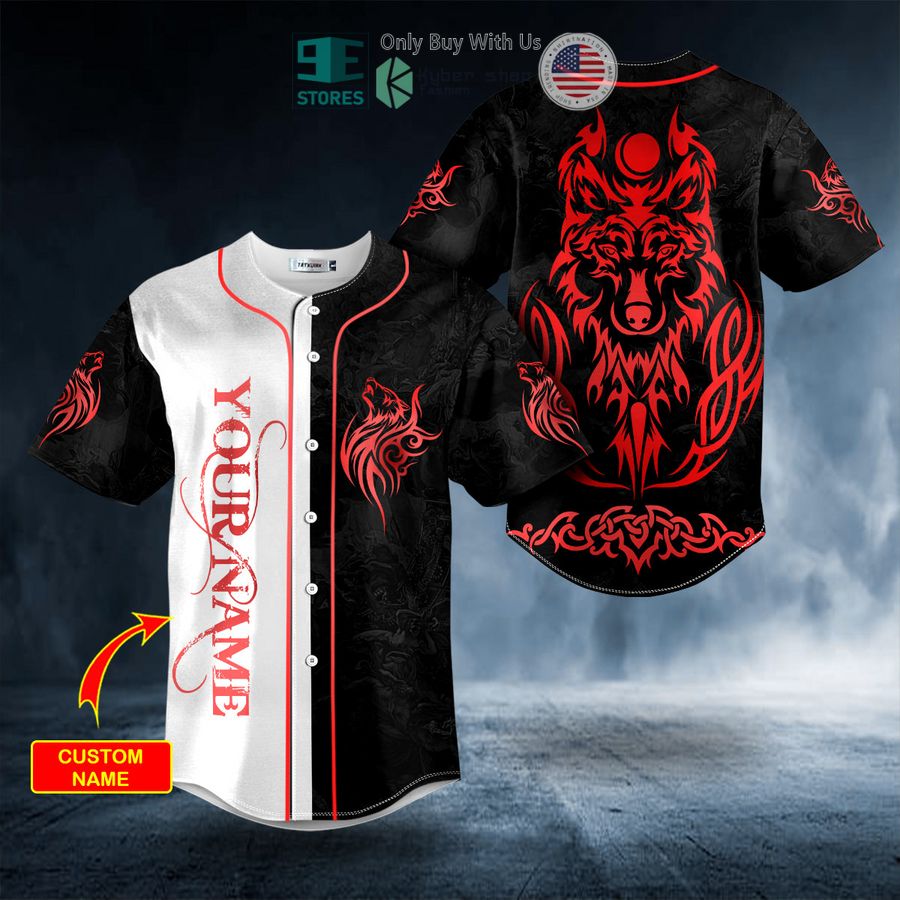BEST Personalized Red Wolf Viking Custom Baseball Shirt baseball jersey product view 1