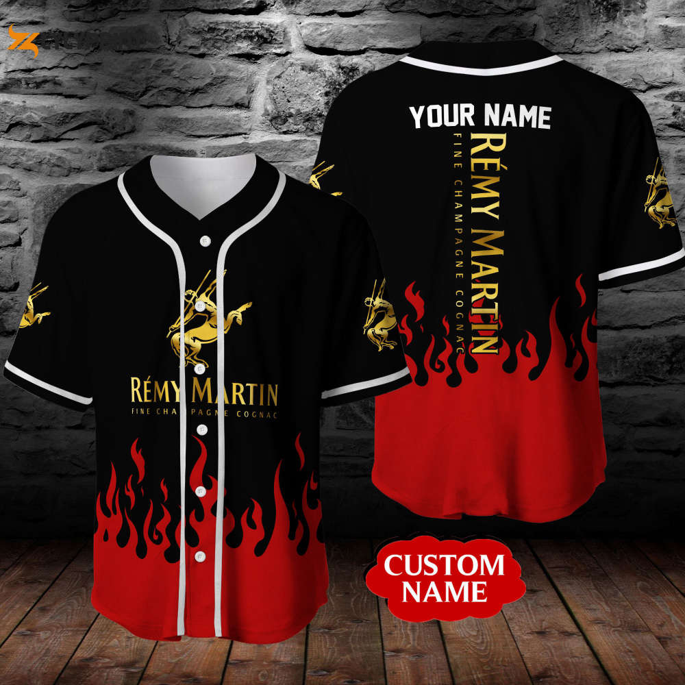 Personalized Remy Martin Cognac Red Flame All Over Print 3D Baseball Jersey - lylyprint.com baseball jersey product view 1