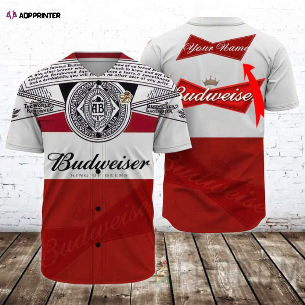 Personalized Retro Budweiser Beer Baseball Jersey - Aopprinter baseball jersey product view 1