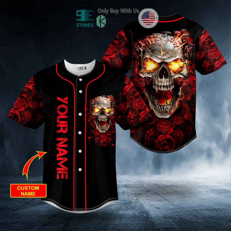 BEST Personalized Roses Blast Skull Custom Baseball Shirt baseball jersey product view 1