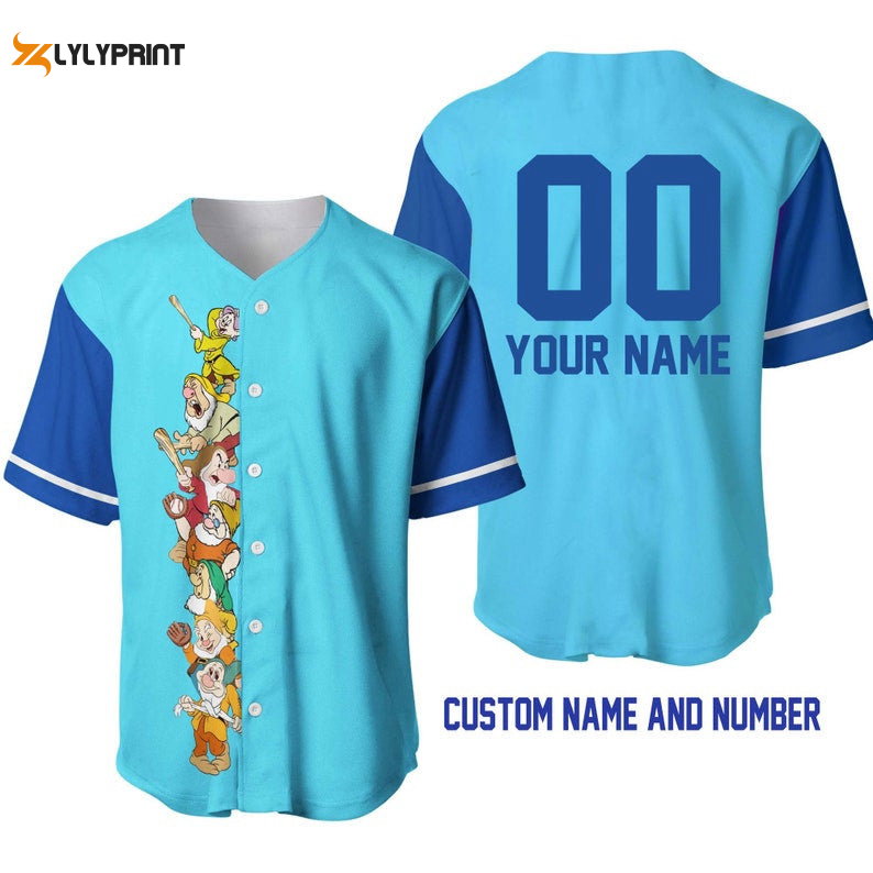 Personalized Seven Dwarfs Snow White All Over Print Baseball Jersey - lylyprint.com baseball jersey product view 1