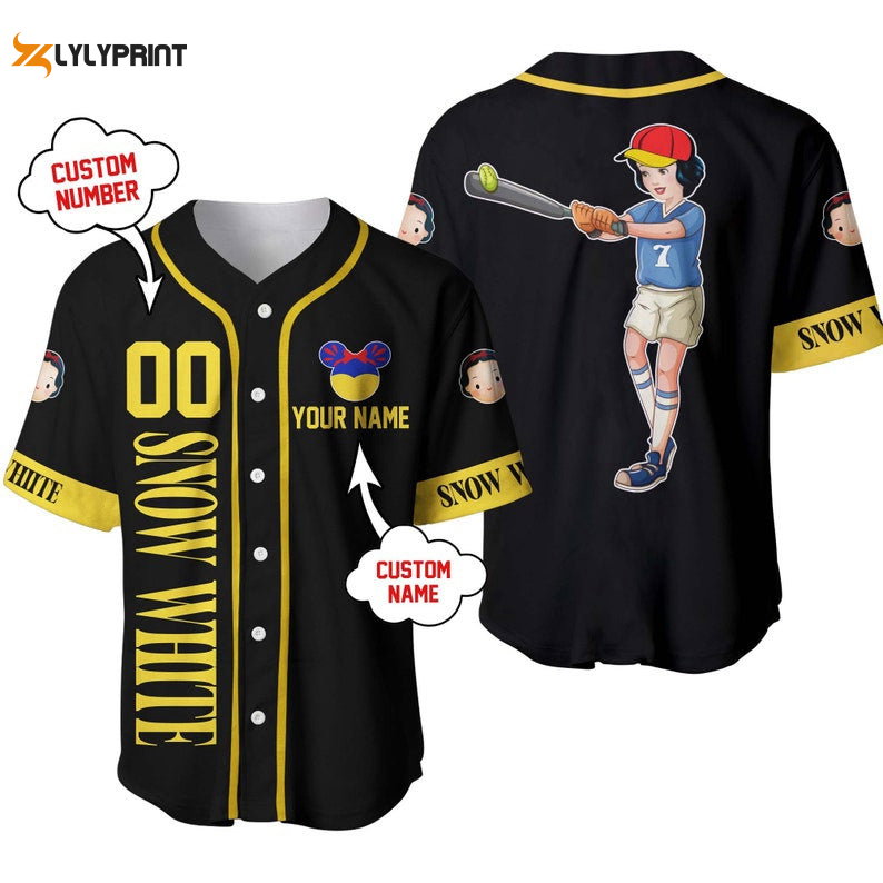 Personalized Snow White Princess Playing Baseball All Over Print Baseball Jersey - lylyprint.com baseball jersey product view 1
