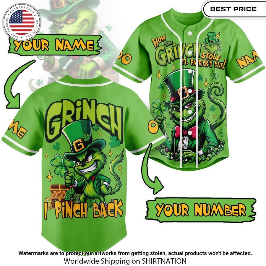Personalized The Grinch I Pinch Back Baseball Jersey baseball jersey product view 1
