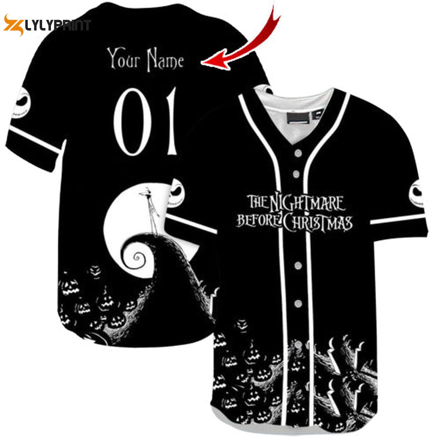 Personalized The Nightmare Before Christmas Baseball Jersey - Gift for Men Women - Gift for Men Women - lylyprint.com baseball jersey product view 1