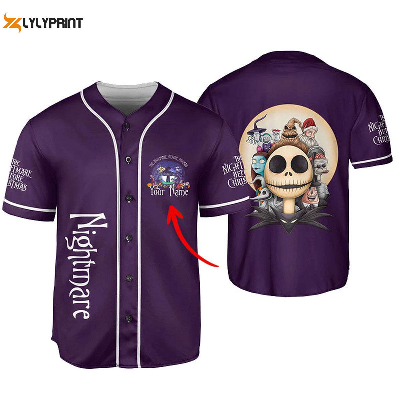 Personalized The Nightmare Before Christmas Purple Baseball Jersey - Gift for Men Women - Gift for Men Women - lylyprint.com baseball jersey product view 1
