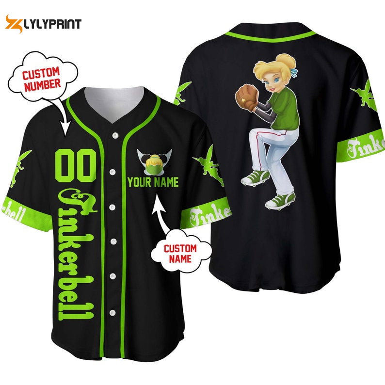 Personalized Tinker Bell Playing Baseball All Over Print Baseball Jersey - lylyprint.com baseball jersey product view 1