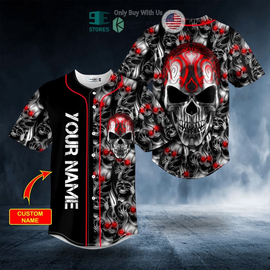BEST Personalized Tribal Red Tattoos Metal Skull Custom Baseball Shirt baseball jersey product view 1