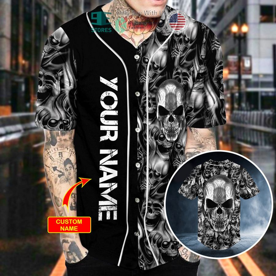 BEST Personalized Tribal Tattoos Metal Skull Custom Baseball Shirt baseball jersey product view 1
