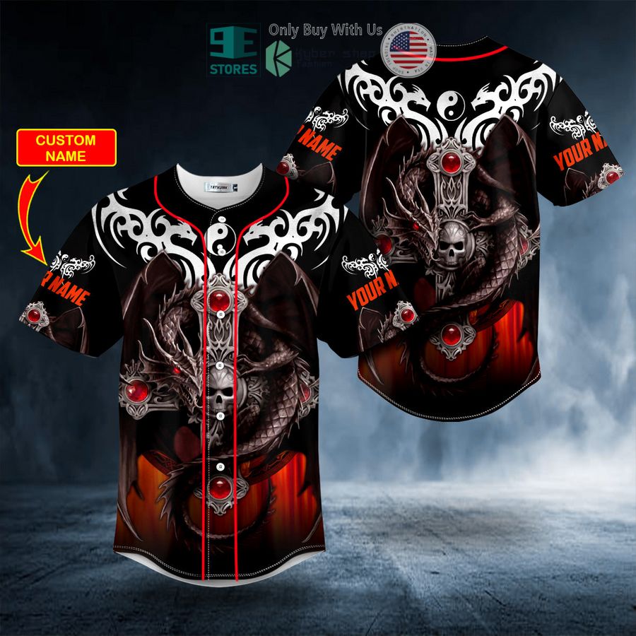 BEST Personalized Tribal Tattoos Winged Dragon On The Cross Skull Custom Baseball Shirt baseball jersey product view 1