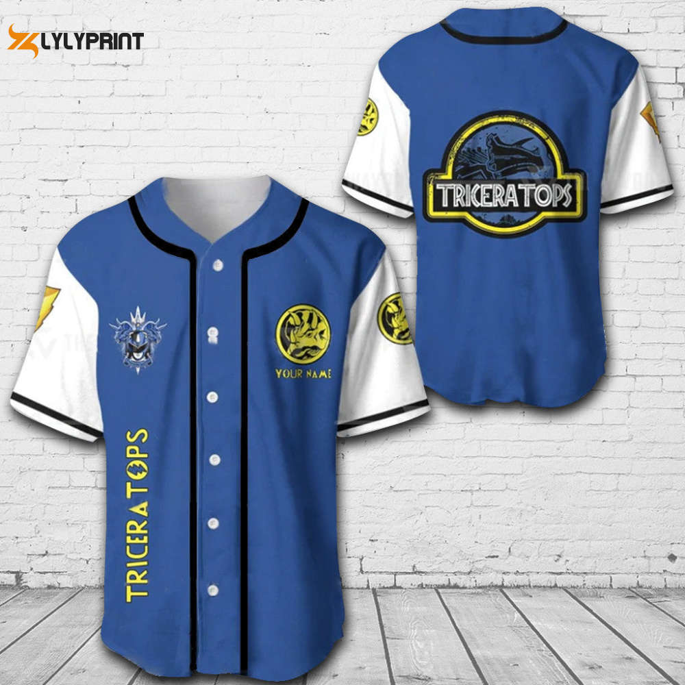 Personalized Triceratops Power Rangers All Over Print Unisex Baseball Jersey - lylyprint.com baseball jersey product view 1