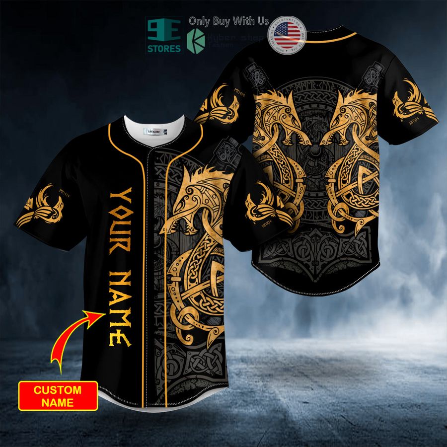 BEST Personalized Twin Dragon Viking Yellow Tattoo Custom Baseball Shirt baseball jersey product view 1